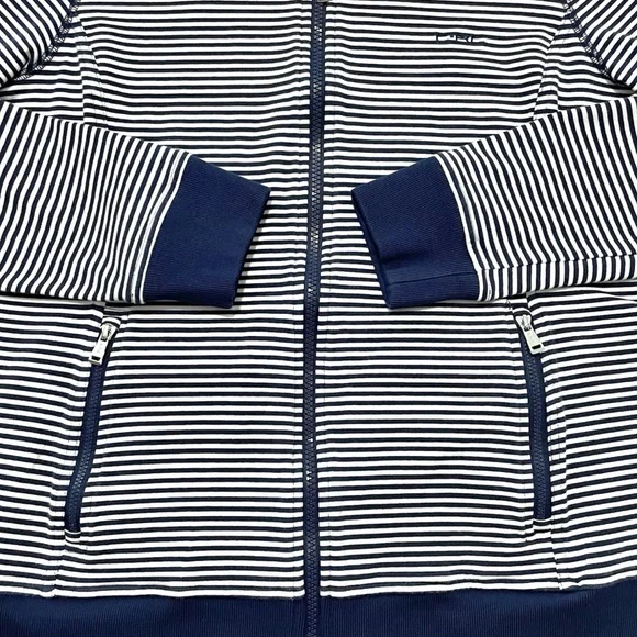 Lauren Active by Ralph Lauren L-RL Navy Blue & White Striped Zip-Up Track Jacket - Picture 11 of 16